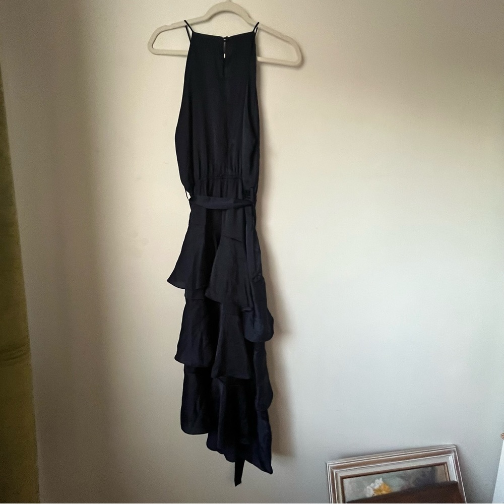 Petal & Pup Navy Blue Satin Seychelle Ruffle Tiered Midi Dress 10 - Picture 11 of 11